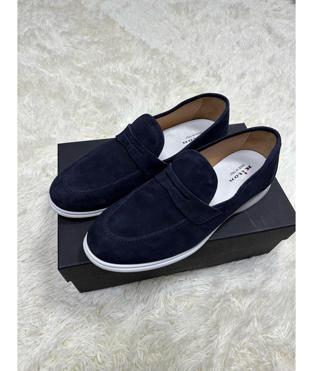 KITON Темно-синие замшевые лоферы, фото 2