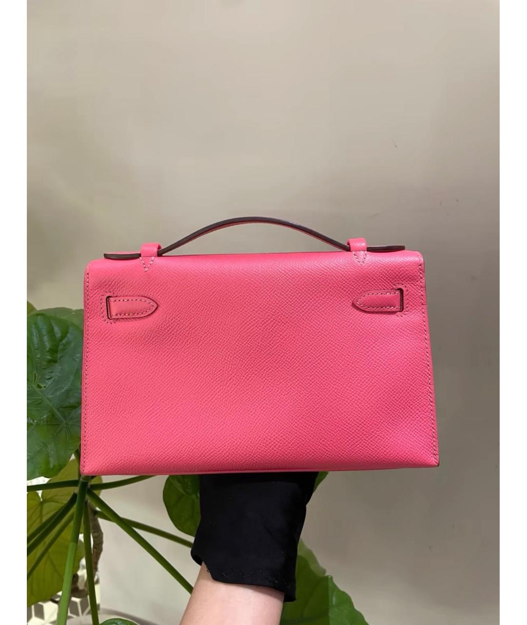 HERMES Розовая кожаная сумка с короткими ручками, фото 3