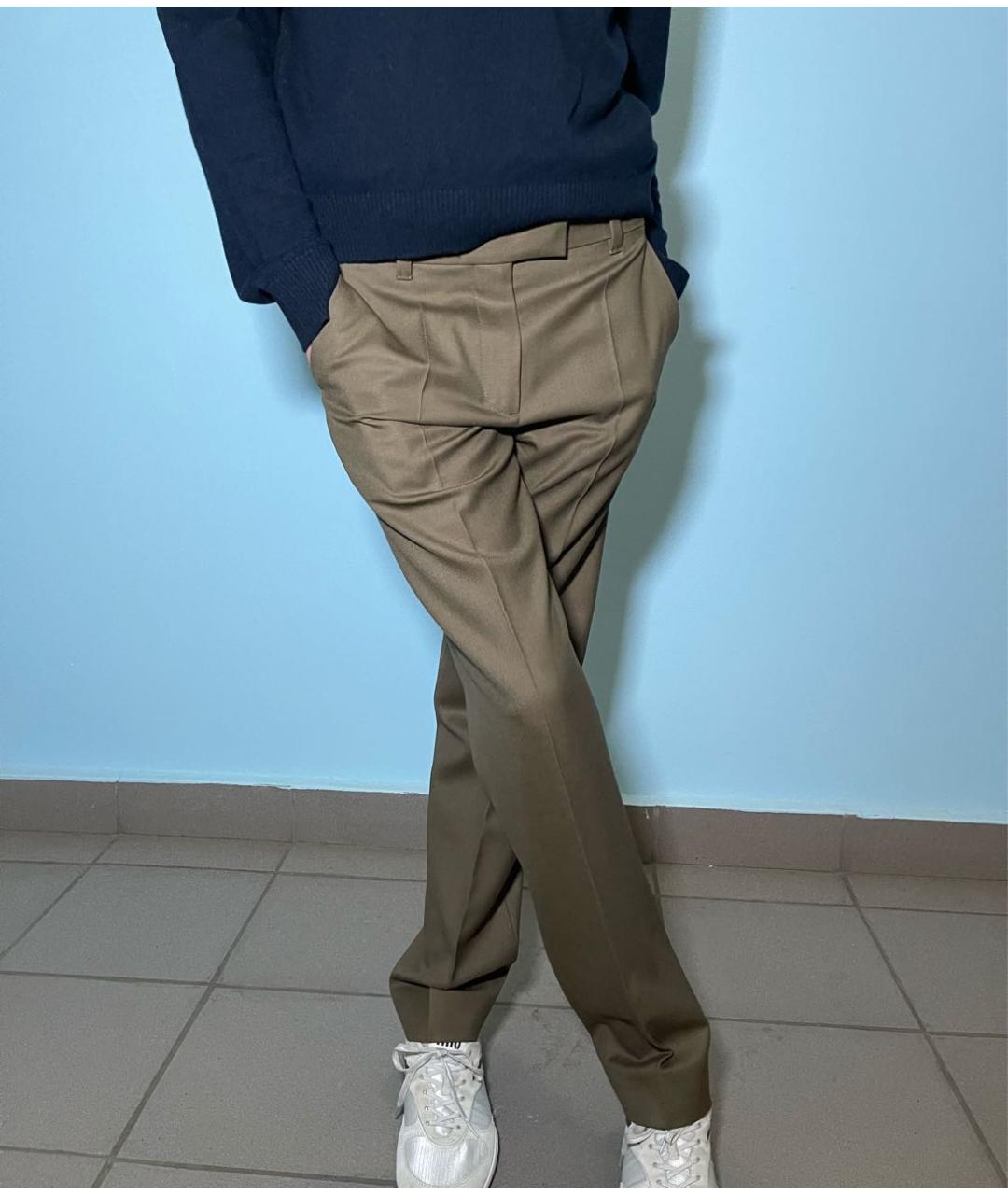 MIU MIU Коричневые шерстяные прямые брюки, фото 3