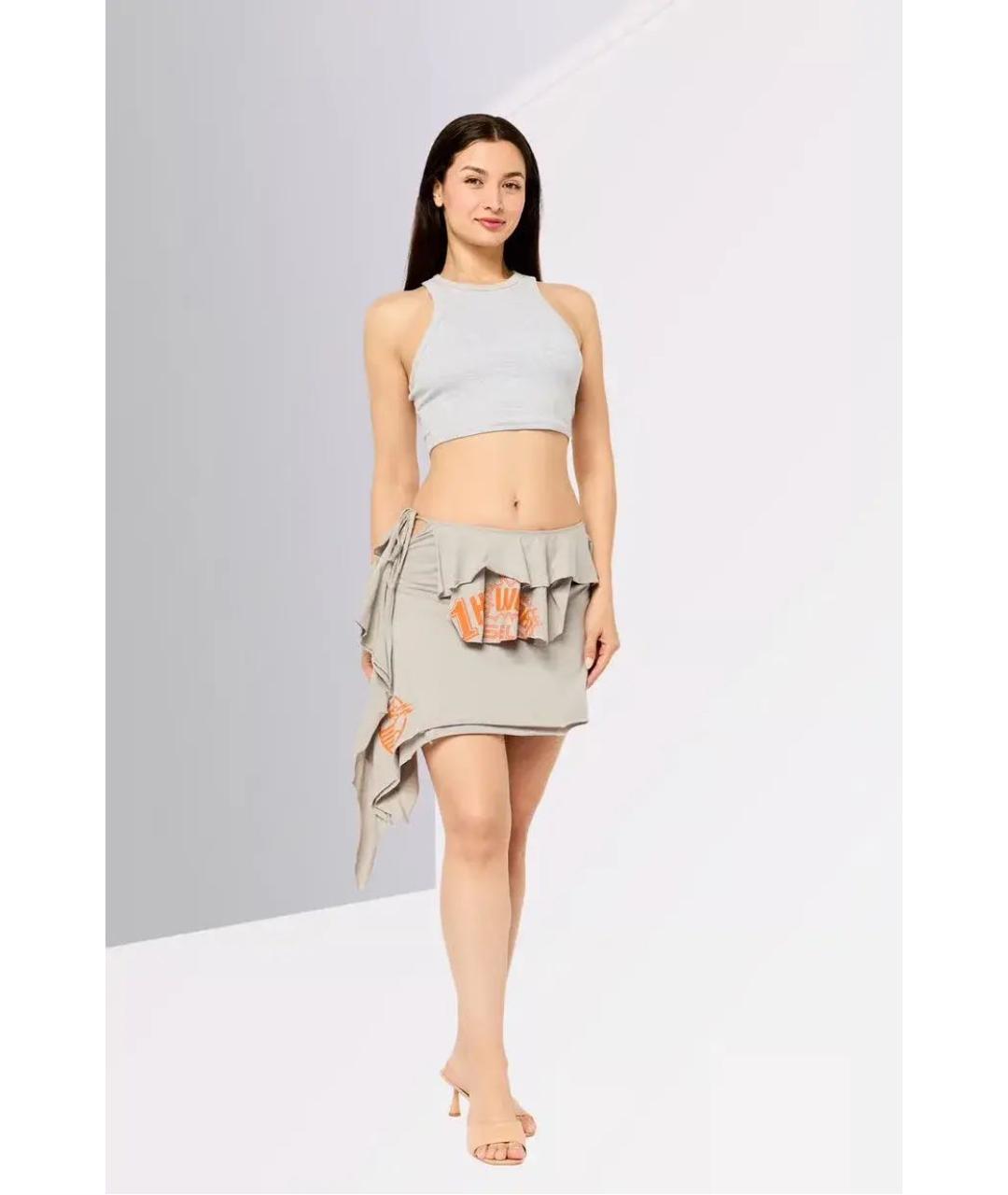 DIESEL Серая хлопковая юбка мини, фото 2