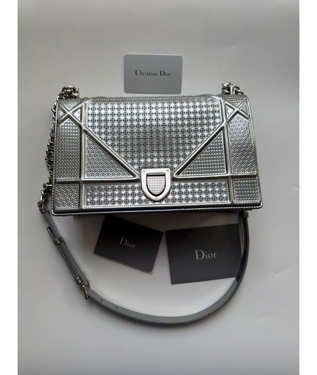 CHRISTIAN DIOR Серебряная кожаная сумка через плечо, фото 2
