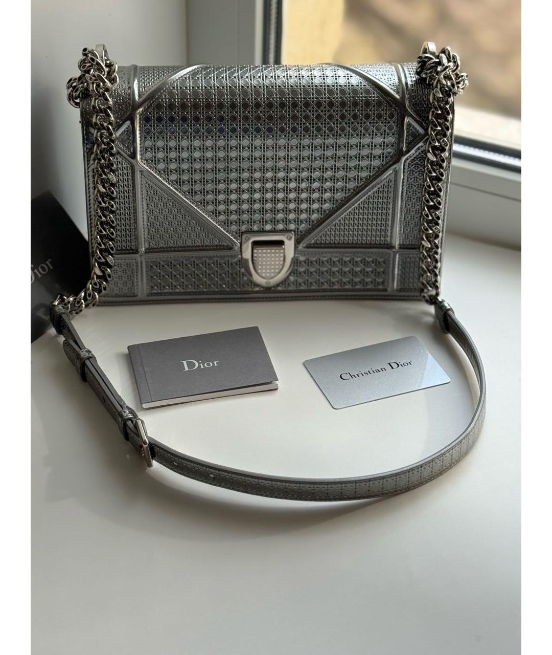 CHRISTIAN DIOR Серебряная кожаная сумка через плечо, фото 9