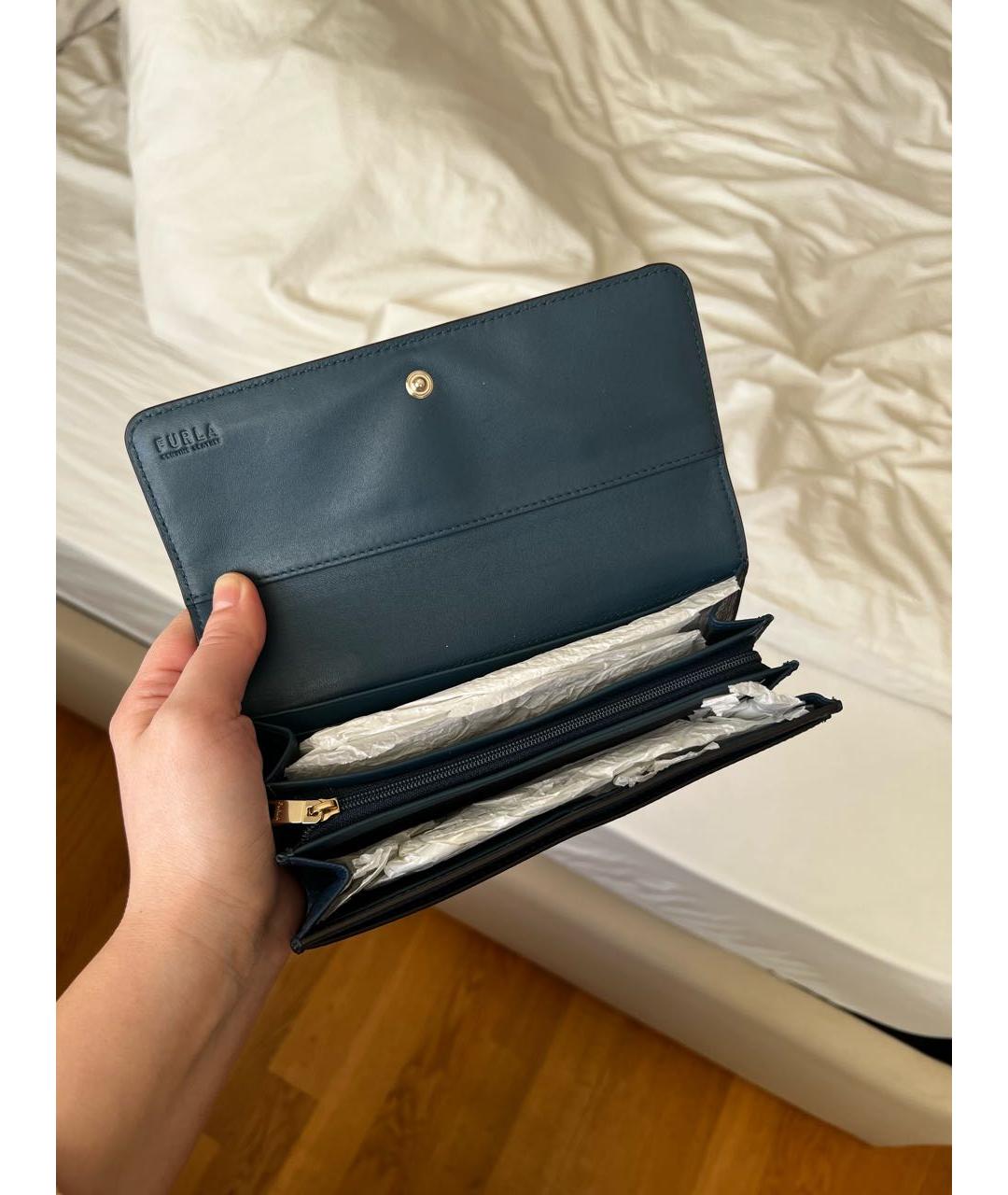 FURLA Темно-синий кожаный кошелек, фото 3