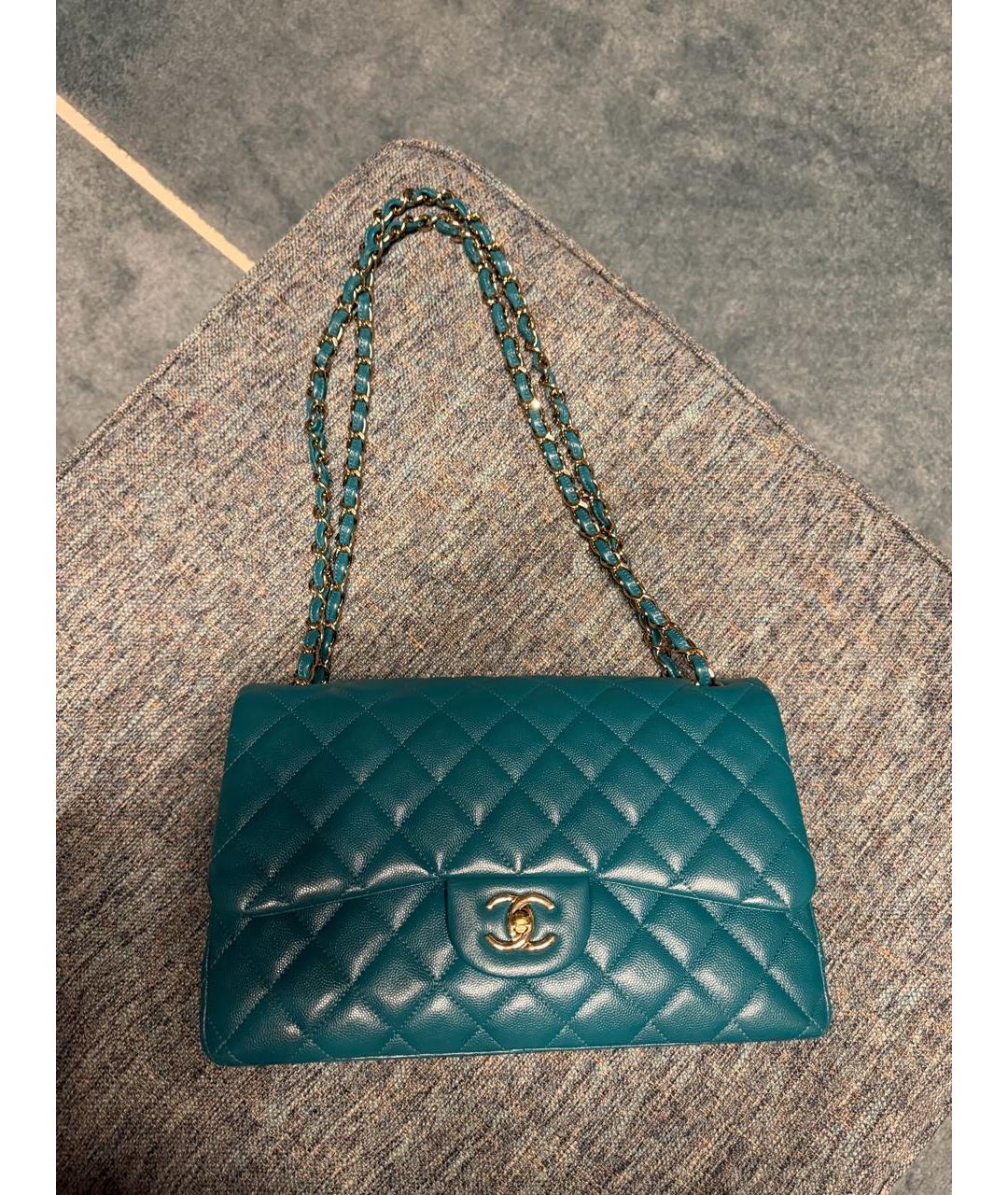 CHANEL Бирюзовая кожаная сумка через плечо, фото 9