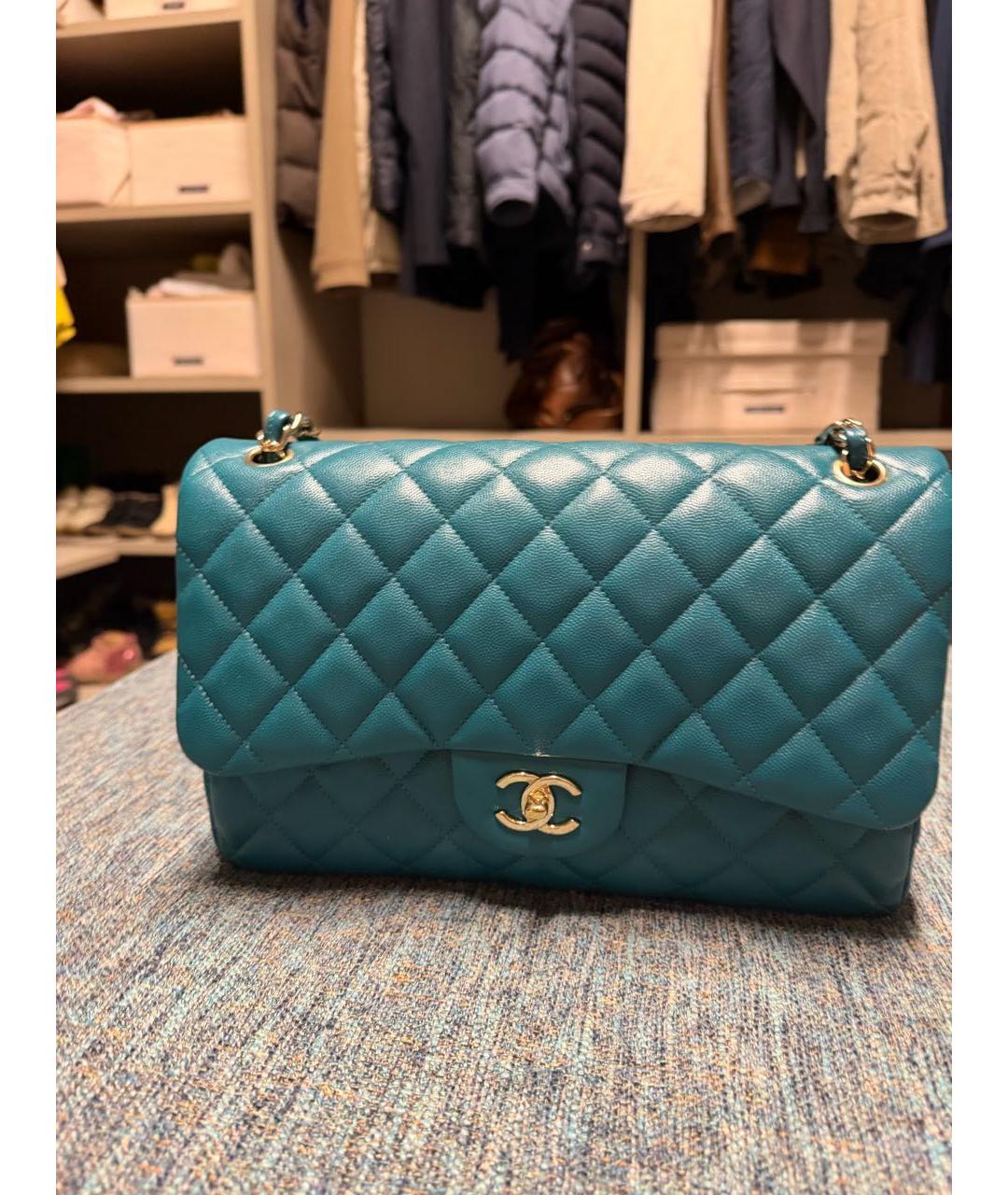 CHANEL Бирюзовая кожаная сумка через плечо, фото 2