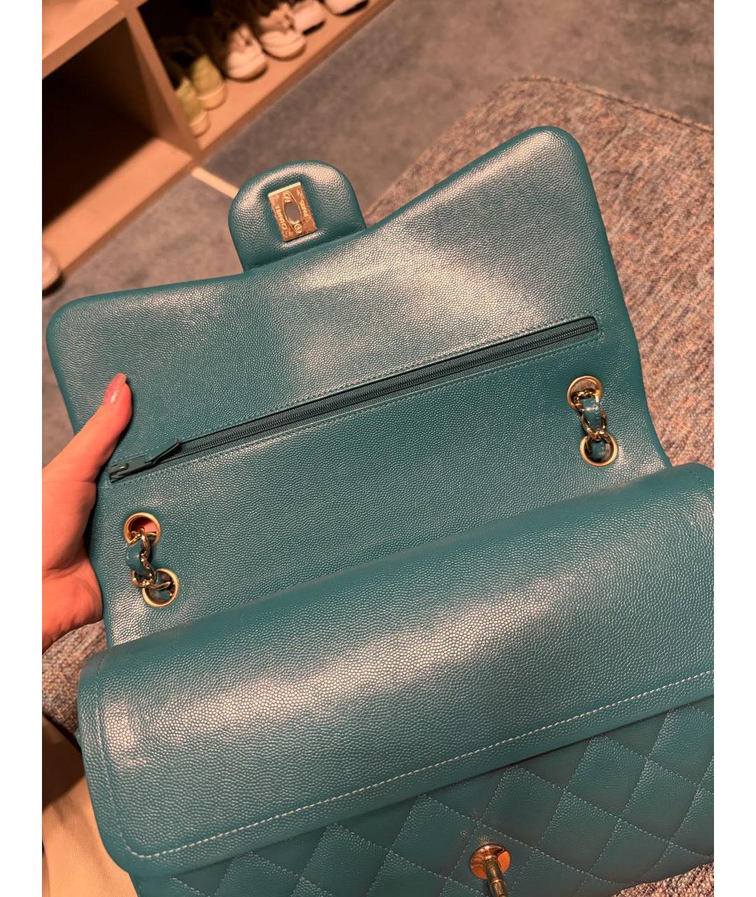 CHANEL Бирюзовая кожаная сумка через плечо, фото 8