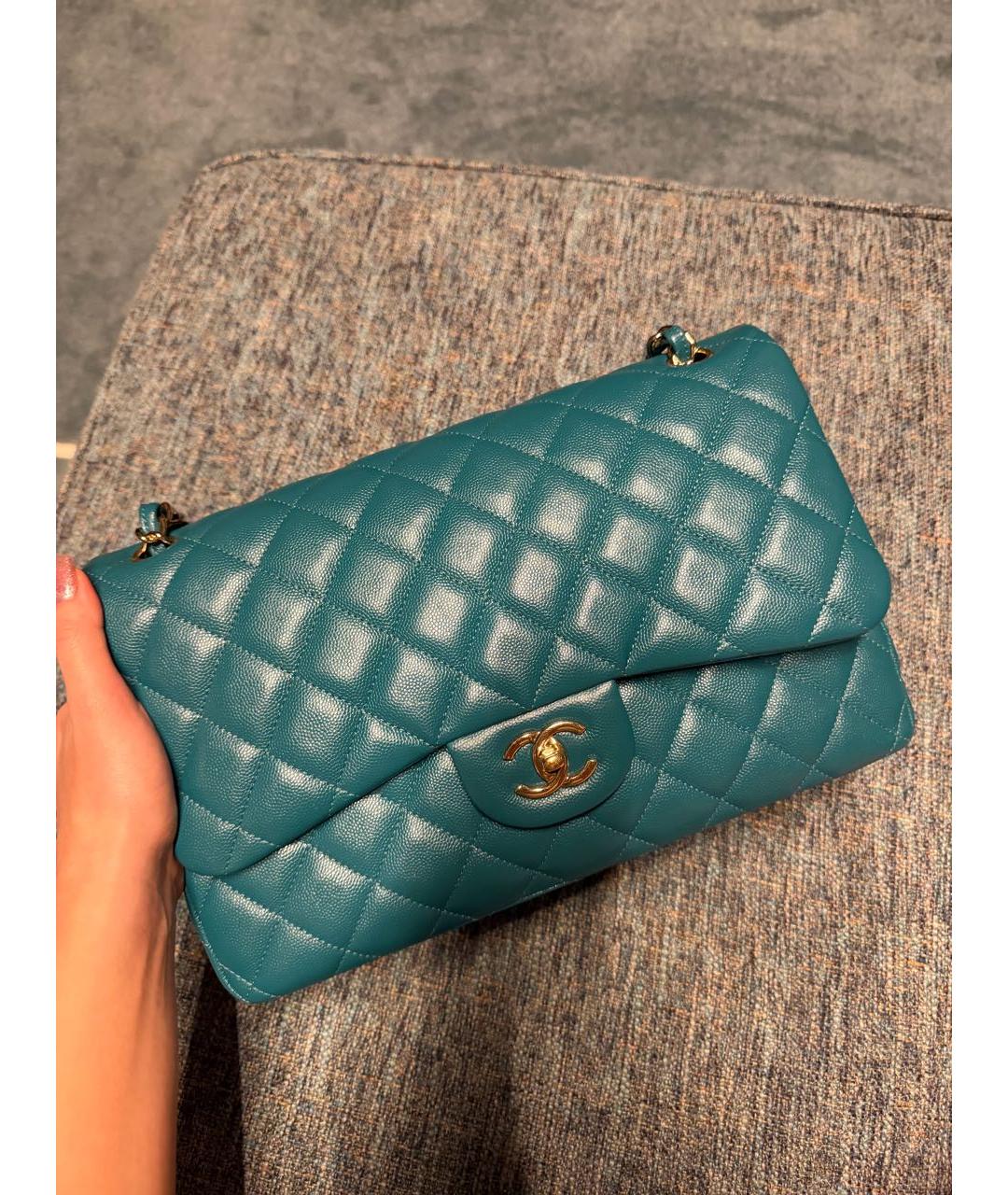 CHANEL Бирюзовая кожаная сумка через плечо, фото 3