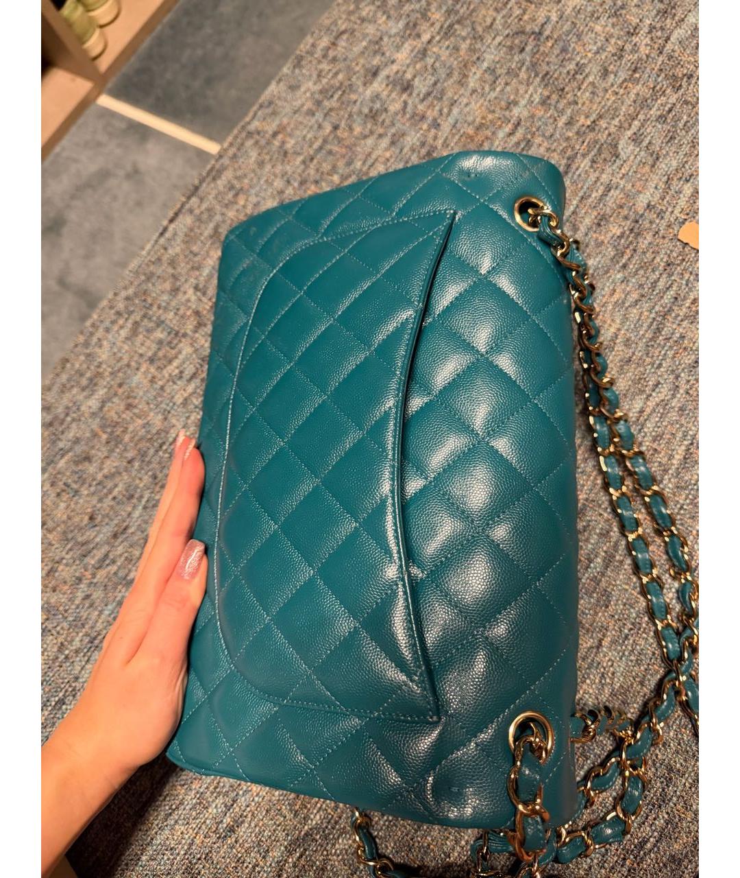 CHANEL Бирюзовая кожаная сумка через плечо, фото 5