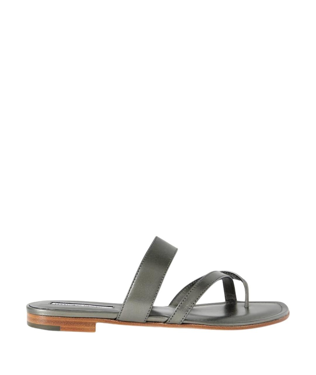 MANOLO BLAHNIK Серебряные кожаные сандалии, фото 1