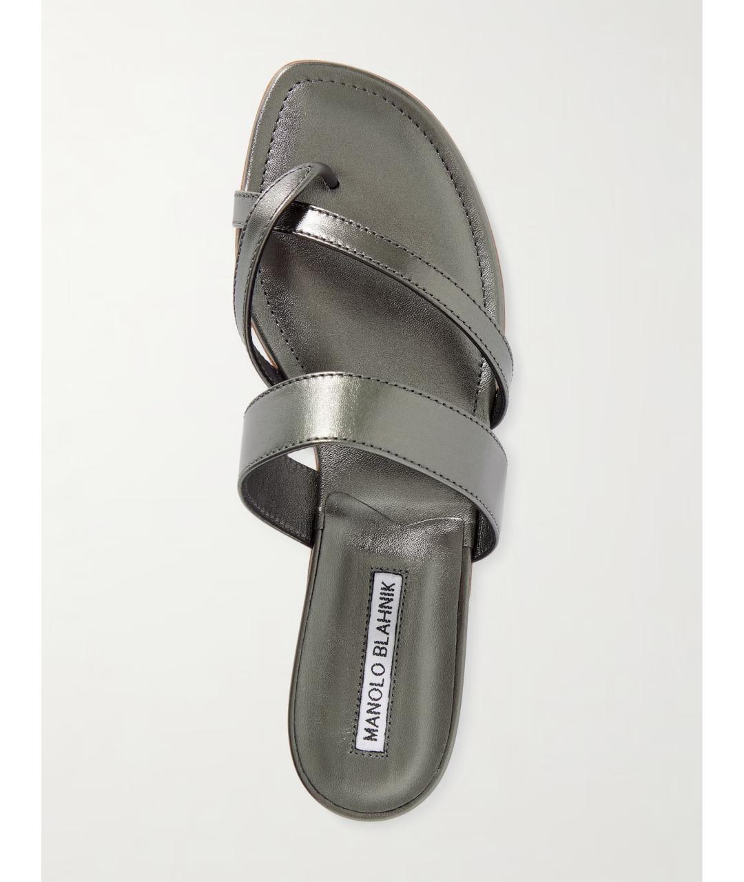 MANOLO BLAHNIK Серебряные кожаные сандалии, фото 3
