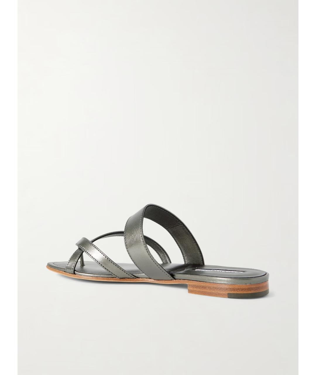 MANOLO BLAHNIK Серебряные кожаные сандалии, фото 5