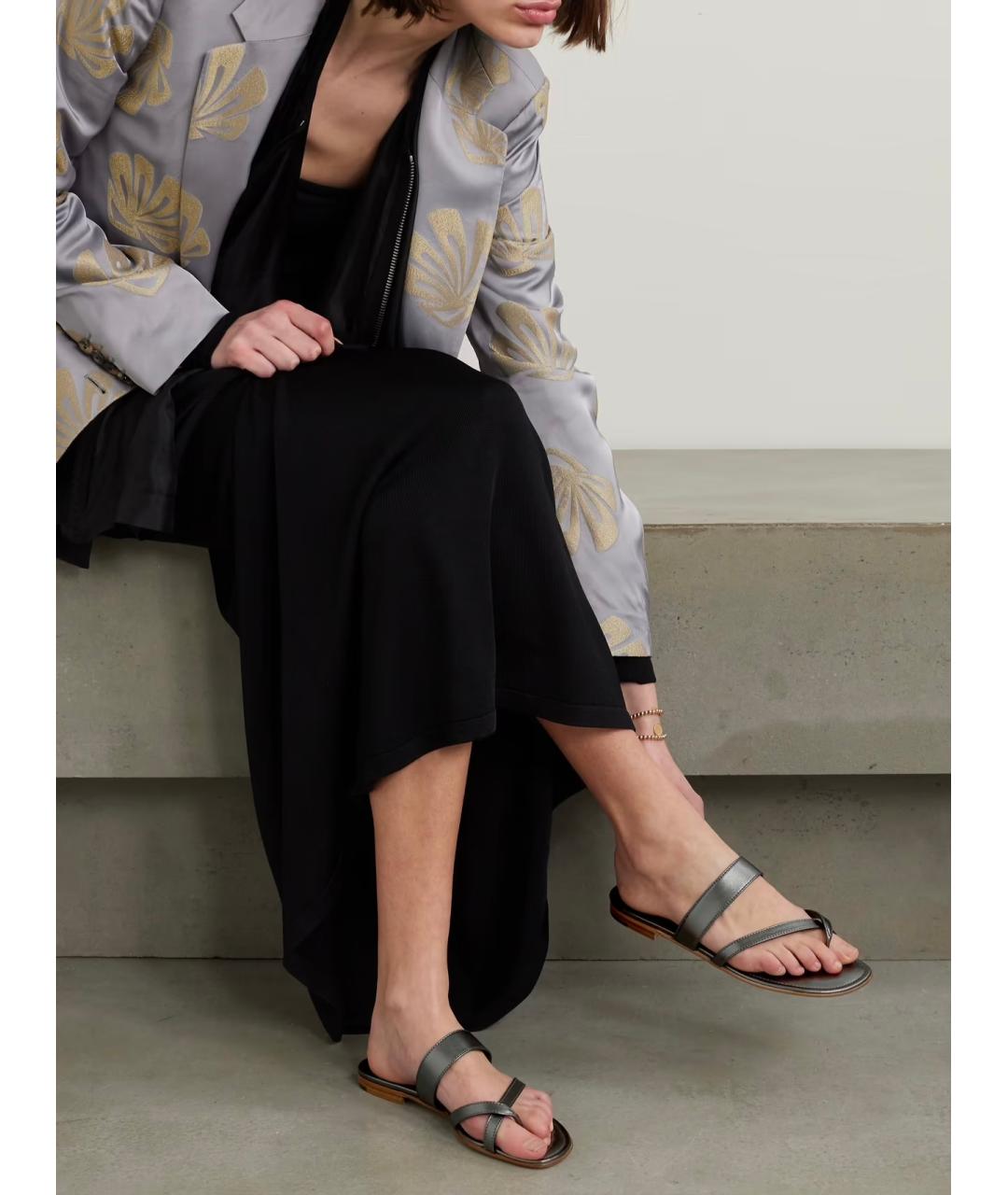 MANOLO BLAHNIK Серебряные кожаные сандалии, фото 2