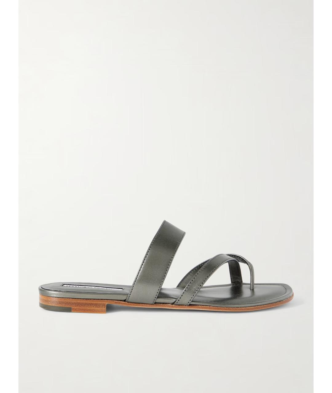 MANOLO BLAHNIK Серебряные кожаные сандалии, фото 6