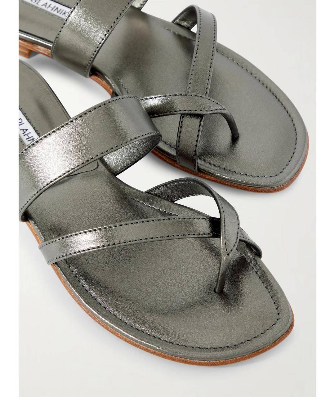 MANOLO BLAHNIK Серебряные кожаные сандалии, фото 4