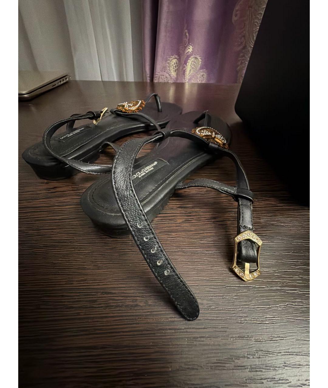 DOLCE&GABBANA Черные кожаные босоножки, фото 8