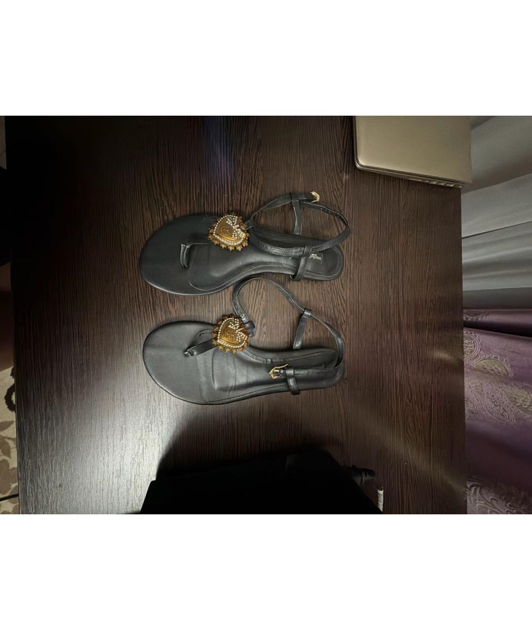 DOLCE&GABBANA Черные кожаные босоножки, фото 2