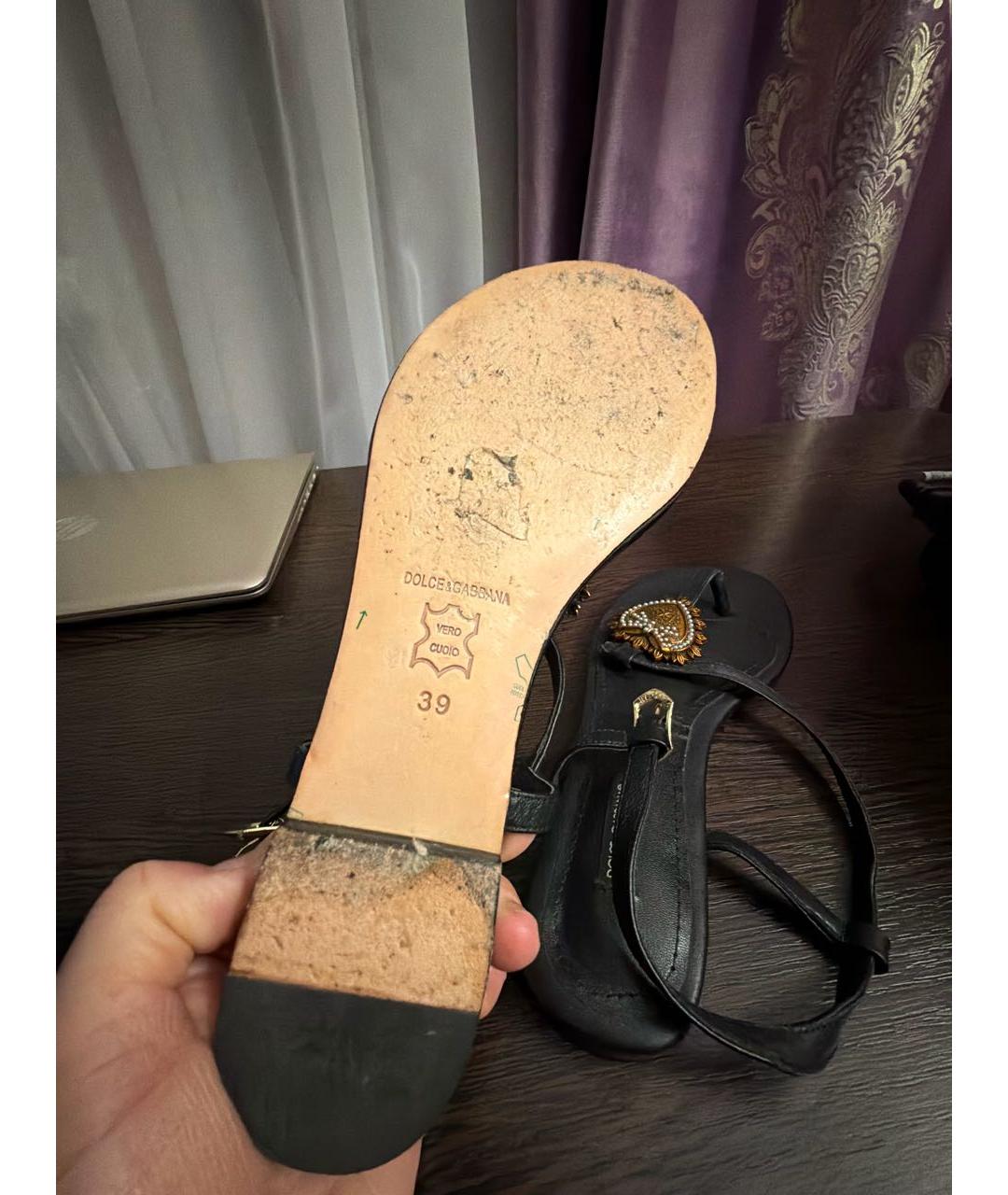 DOLCE&GABBANA Черные кожаные босоножки, фото 7