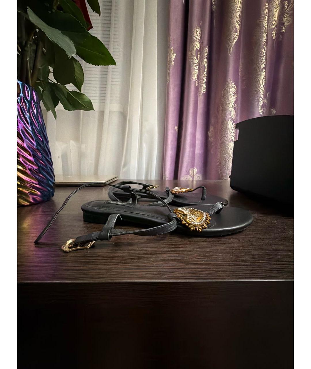 DOLCE&GABBANA Черные кожаные босоножки, фото 9