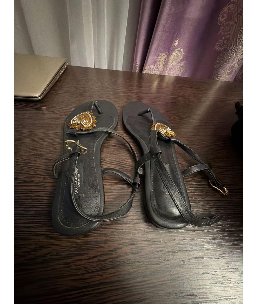 DOLCE&GABBANA Черные кожаные босоножки, фото 5