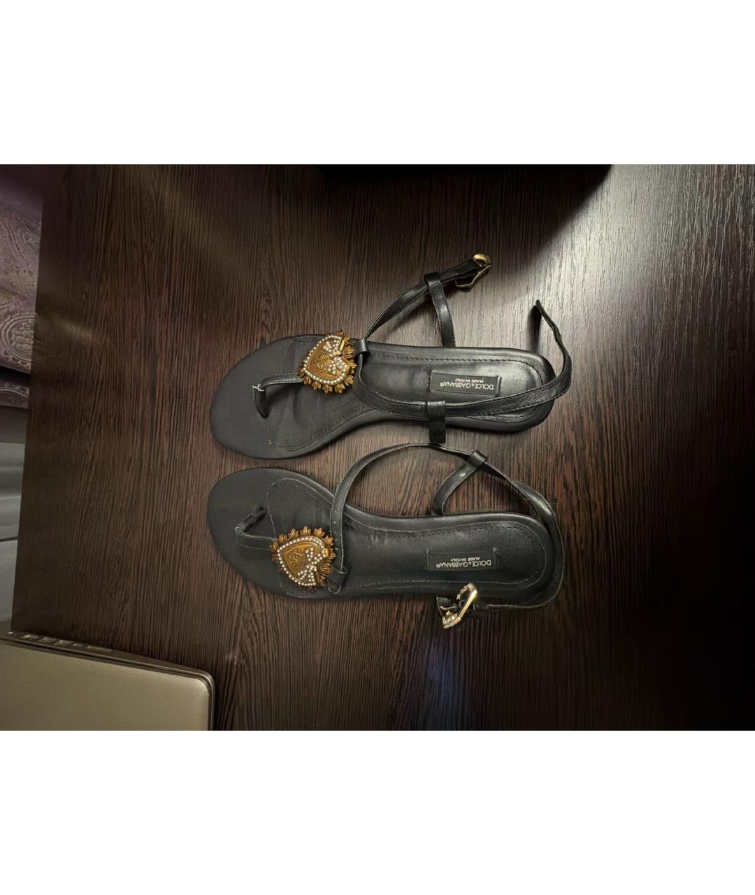 DOLCE&GABBANA Черные кожаные босоножки, фото 3