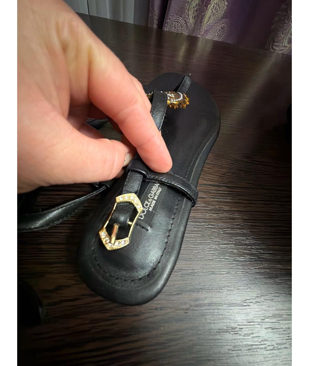 DOLCE&GABBANA Черные кожаные босоножки, фото 6
