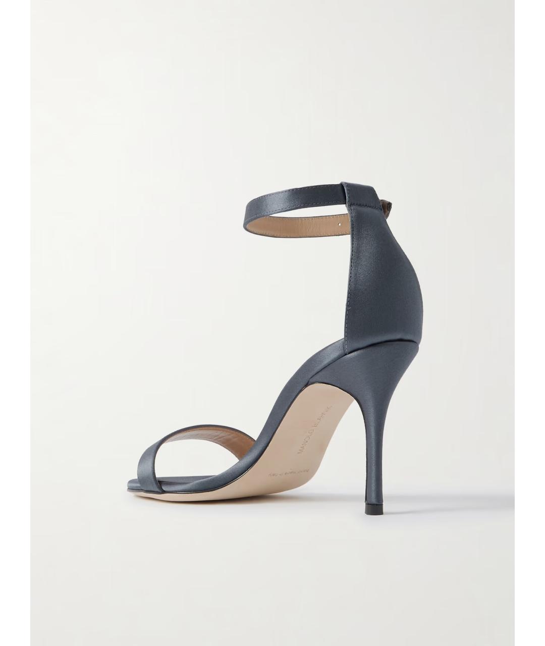 MANOLO BLAHNIK Антрацитовые текстильные босоножки, фото 4