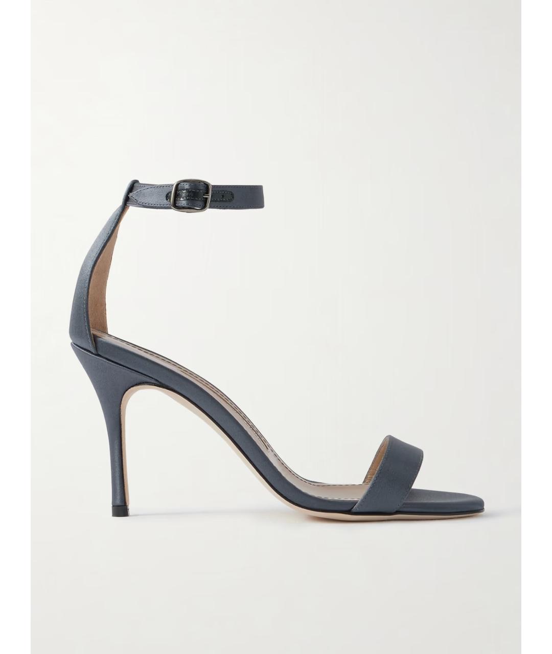 MANOLO BLAHNIK Антрацитовые текстильные босоножки, фото 5