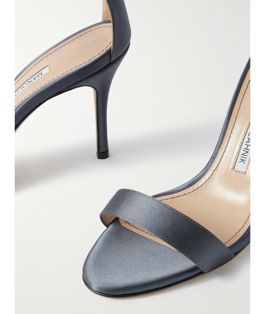 MANOLO BLAHNIK Антрацитовые текстильные босоножки, фото 3