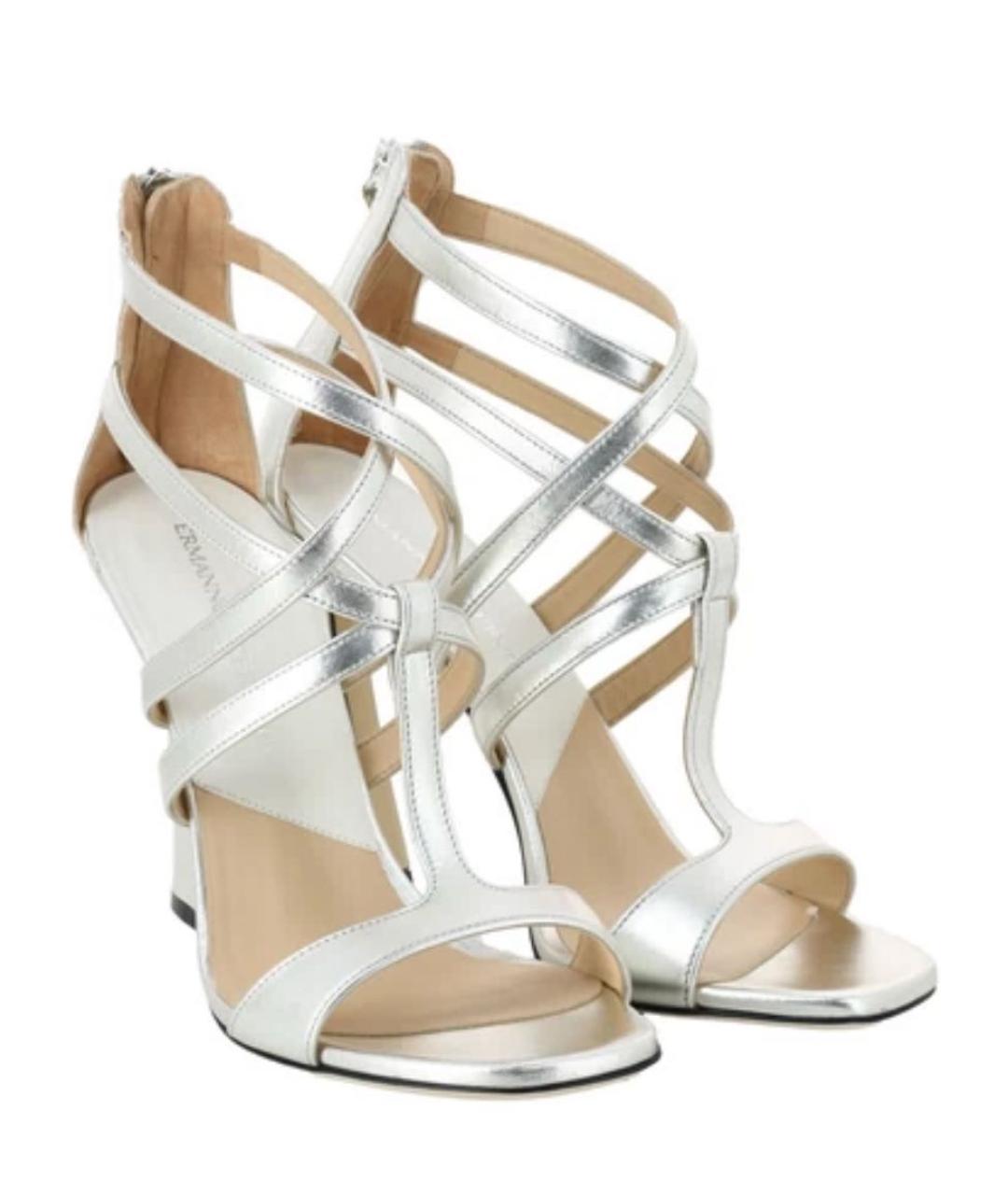 ERMANNO SCERVINO Серебряные кожаные босоножки, фото 2