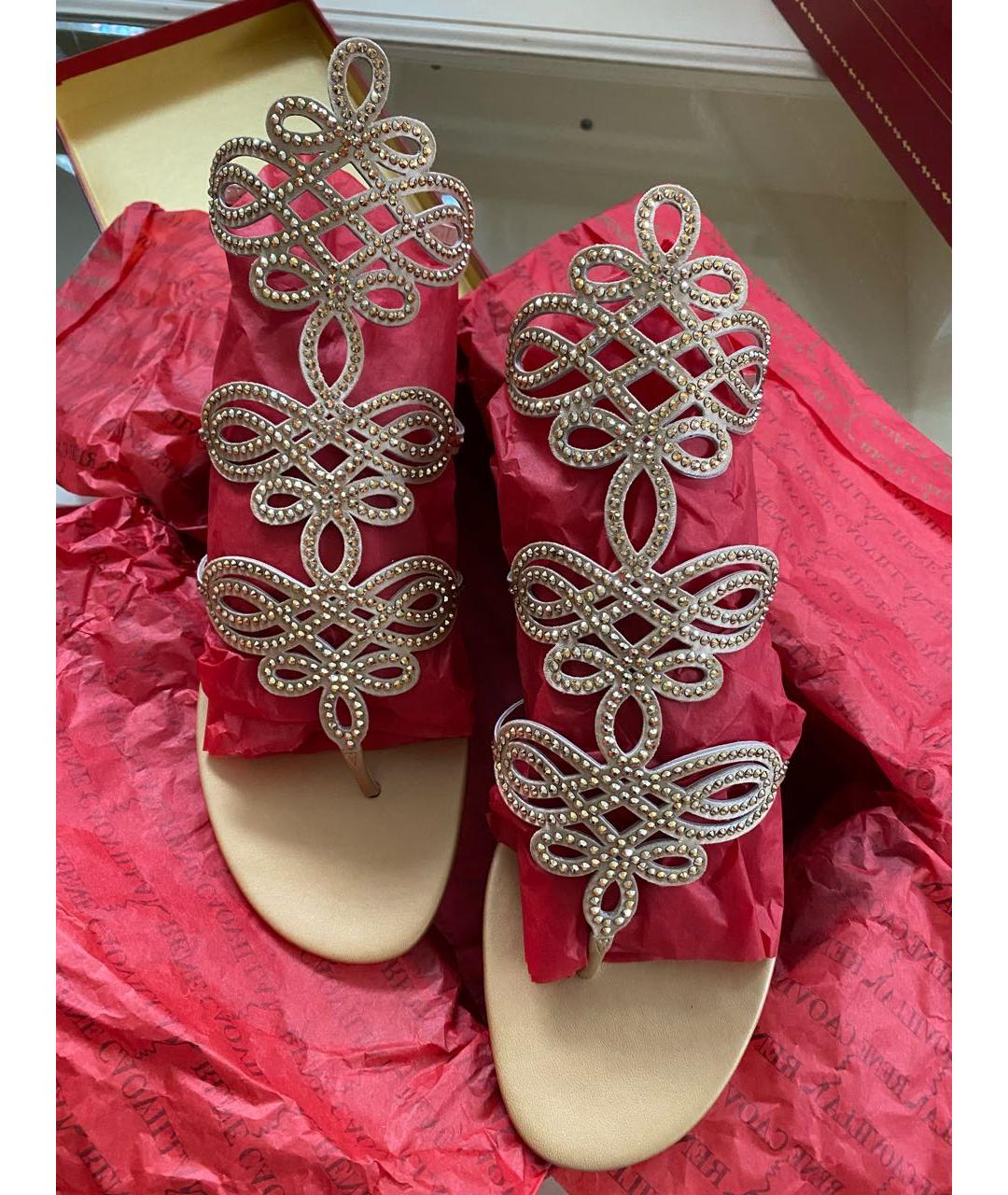 RENE CAOVILLA Золотые кожаные сандалии, фото 6