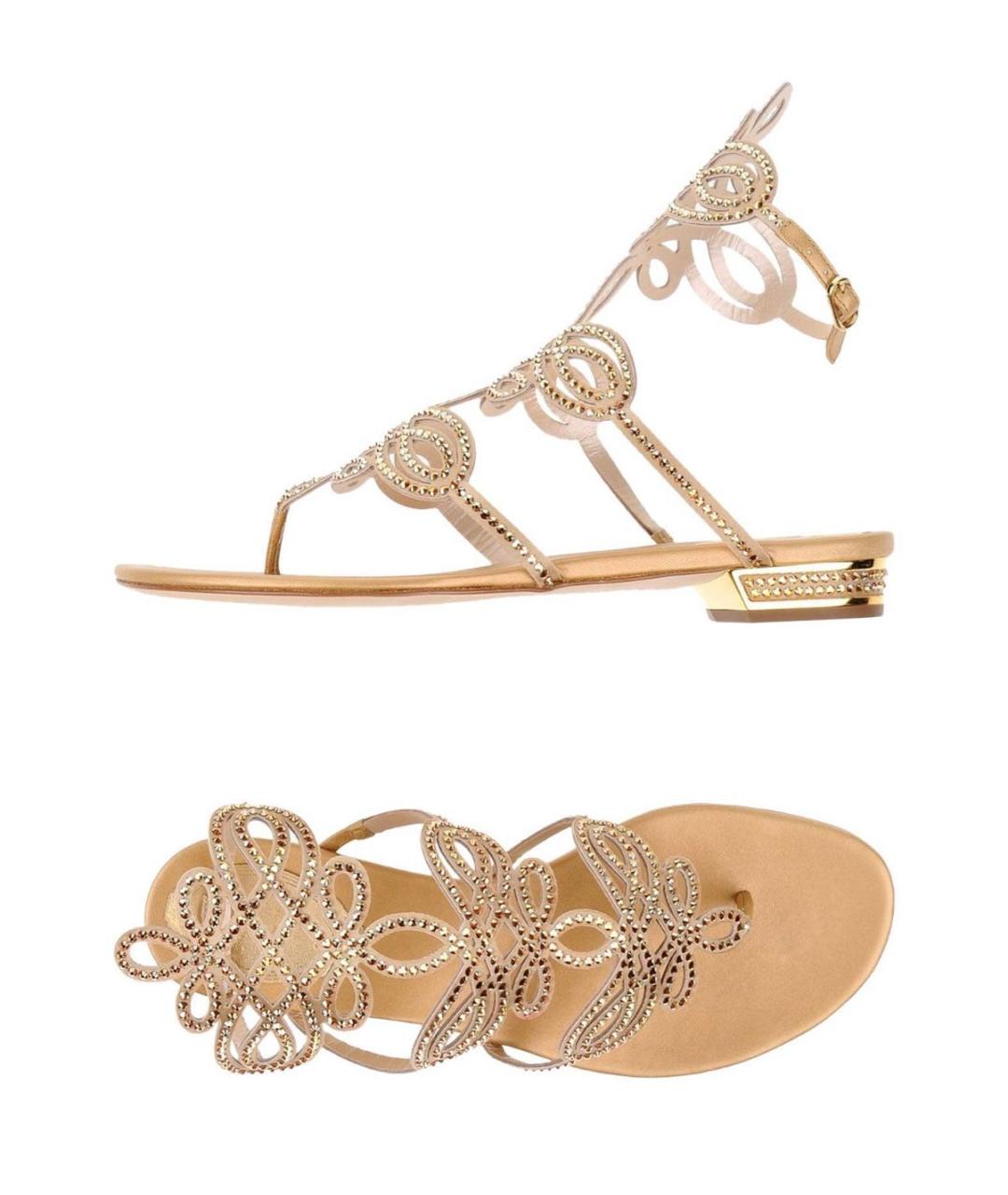 RENE CAOVILLA Золотые кожаные сандалии, фото 2