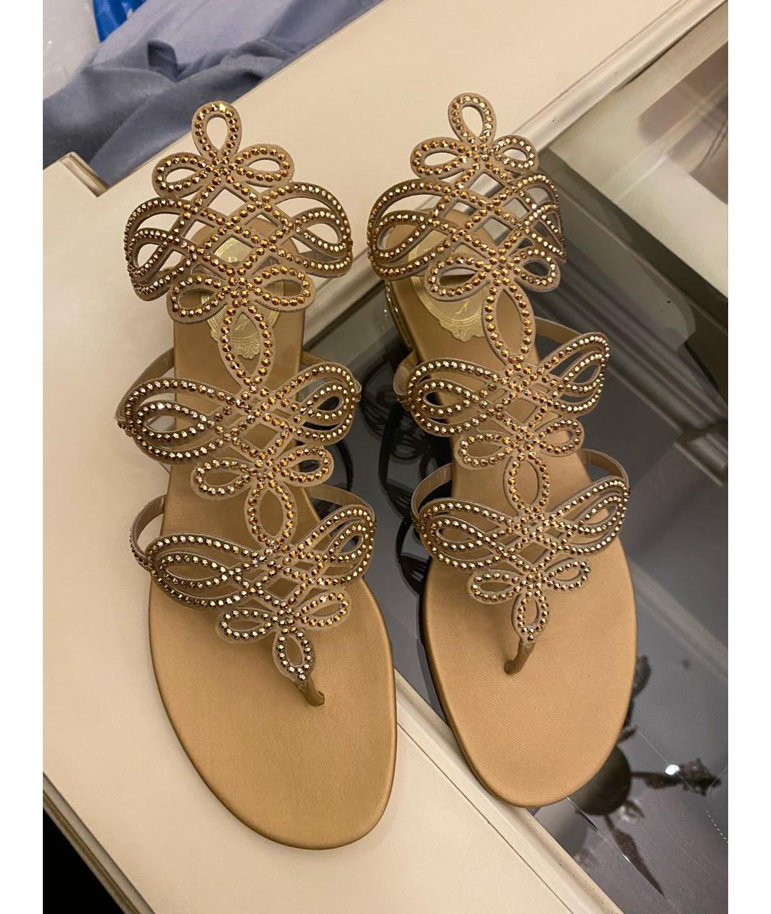 RENE CAOVILLA Золотые кожаные сандалии, фото 5