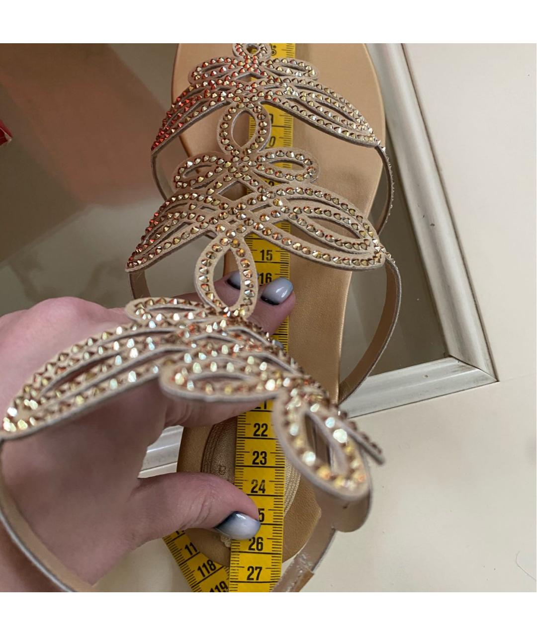 RENE CAOVILLA Золотые кожаные сандалии, фото 8