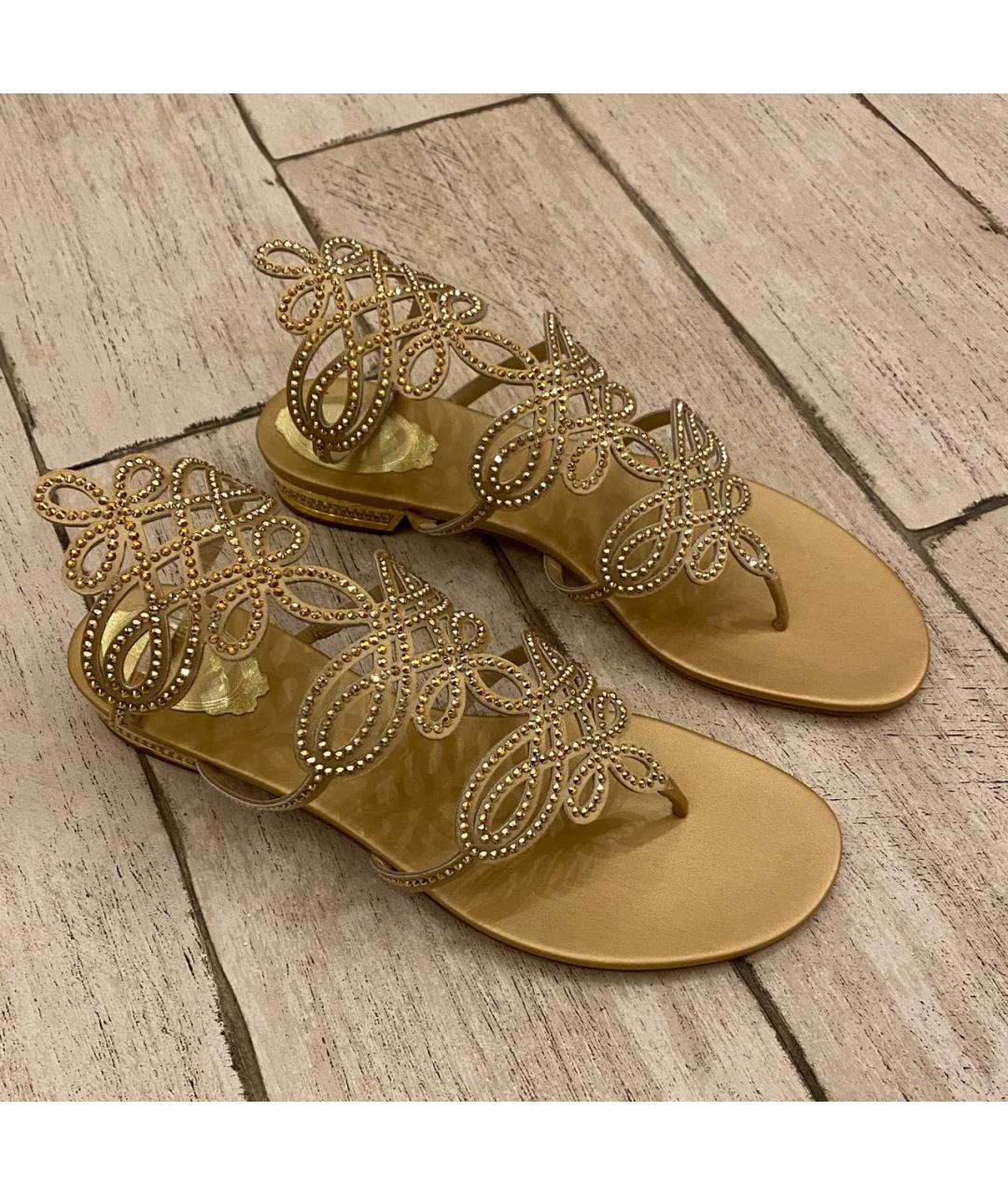 RENE CAOVILLA Золотые кожаные сандалии, фото 4