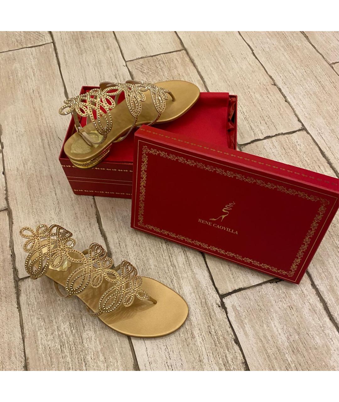 RENE CAOVILLA Золотые кожаные сандалии, фото 3