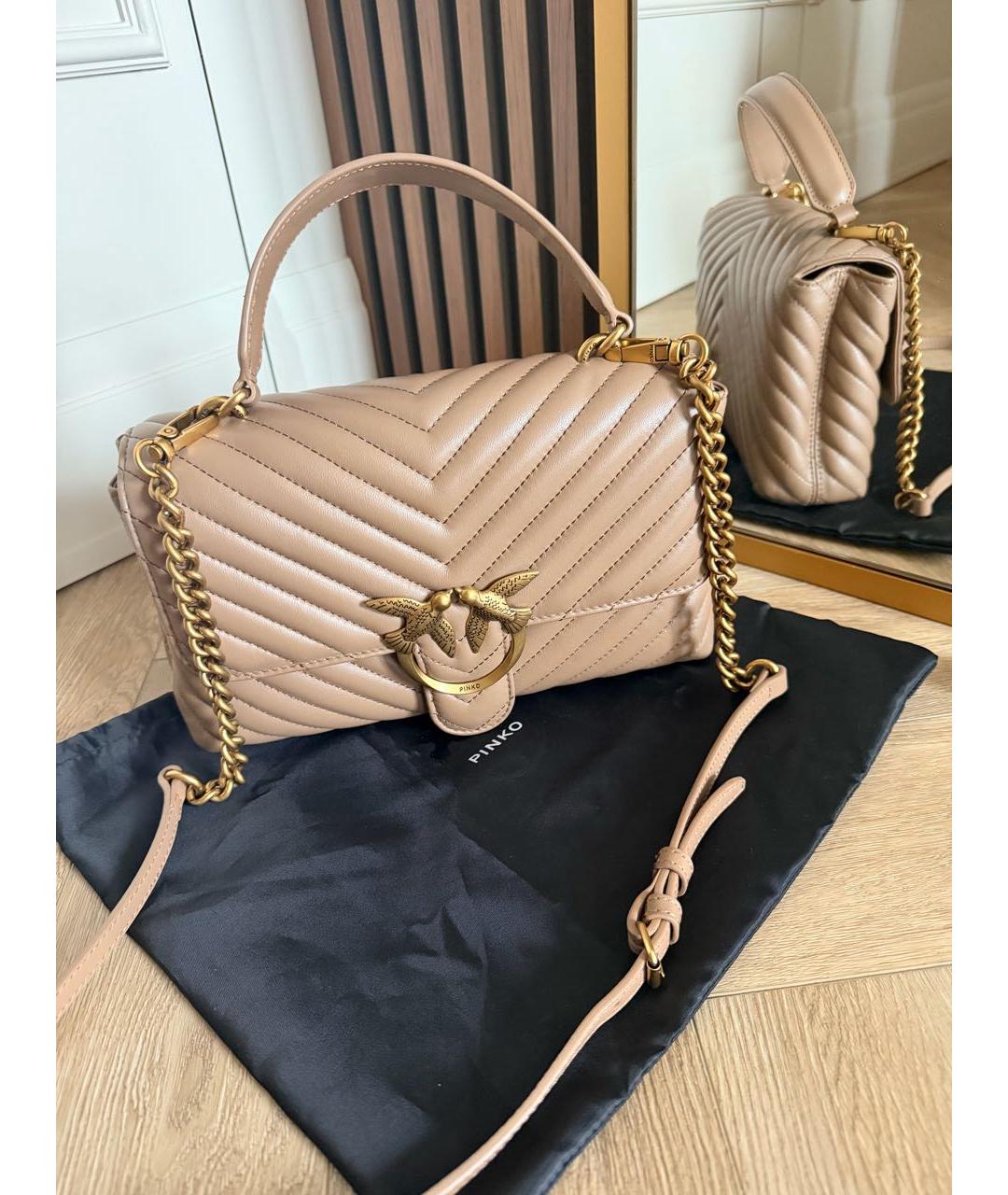 PINKO Бежевая кожаная сумка через плечо, фото 5