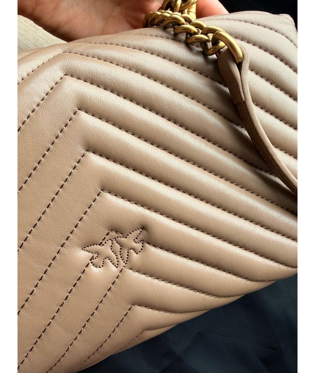 PINKO Бежевая кожаная сумка через плечо, фото 3