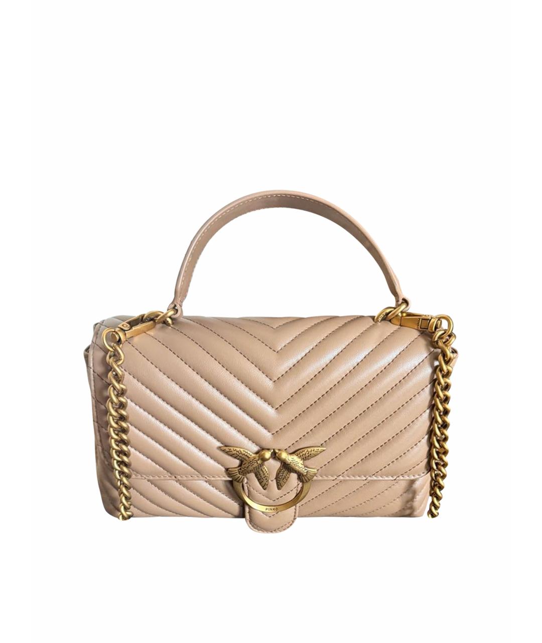 PINKO Бежевая кожаная сумка через плечо, фото 1