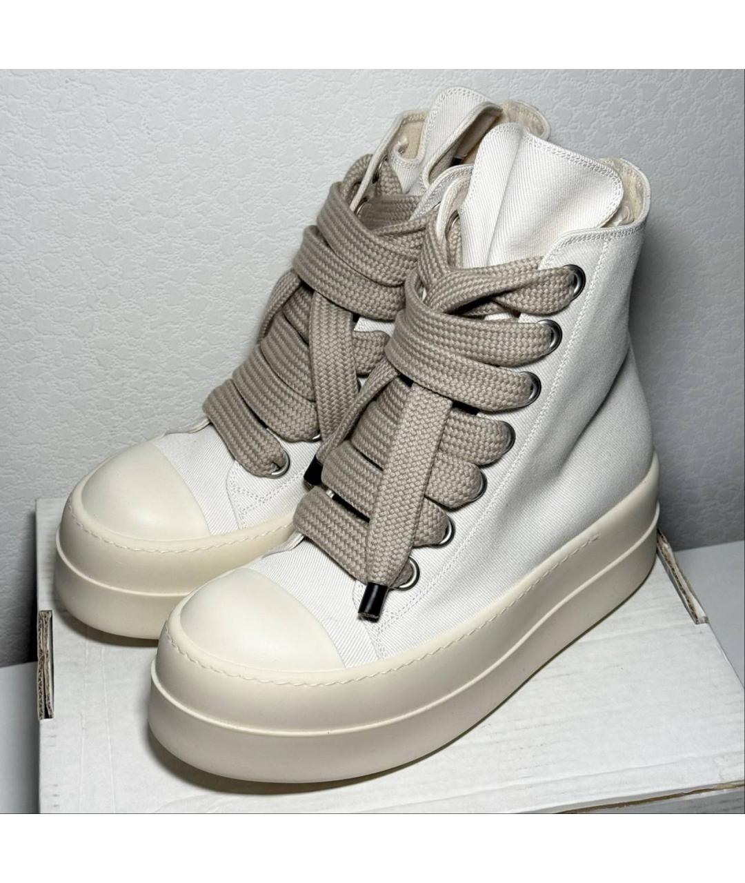 RICK OWENS DRKSHDW Белые текстильные высокие кроссовки / кеды, фото 3