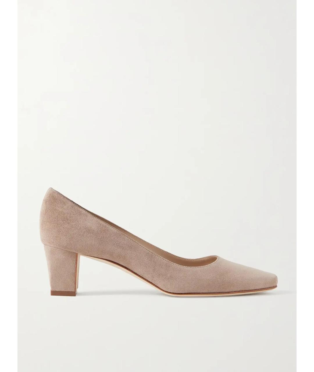 MANOLO BLAHNIK Бежевые замшевые лодочки на низком каблуке, фото 5