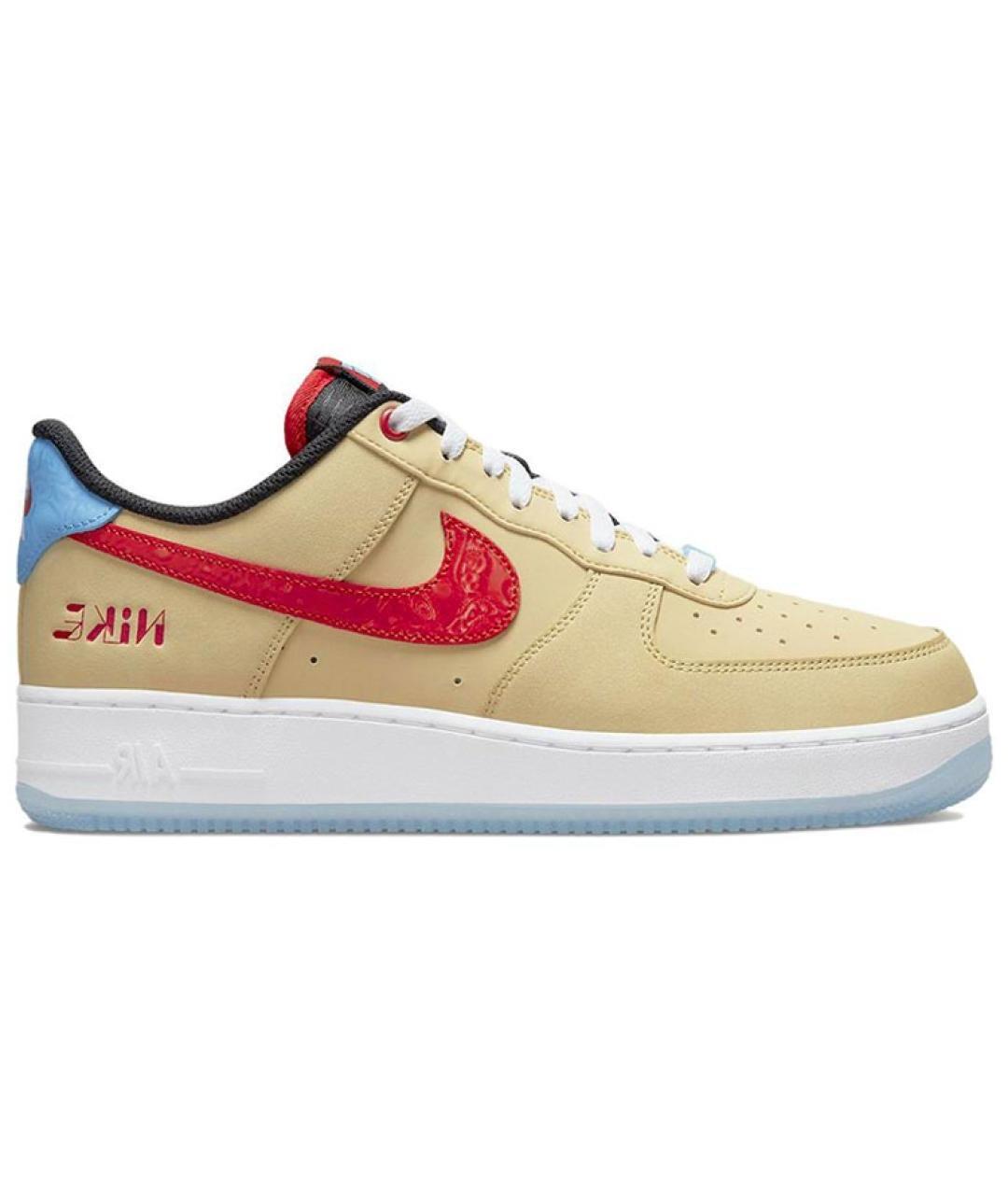 NIKE Бежевые кожаные низкие кроссовки / кеды, фото 1