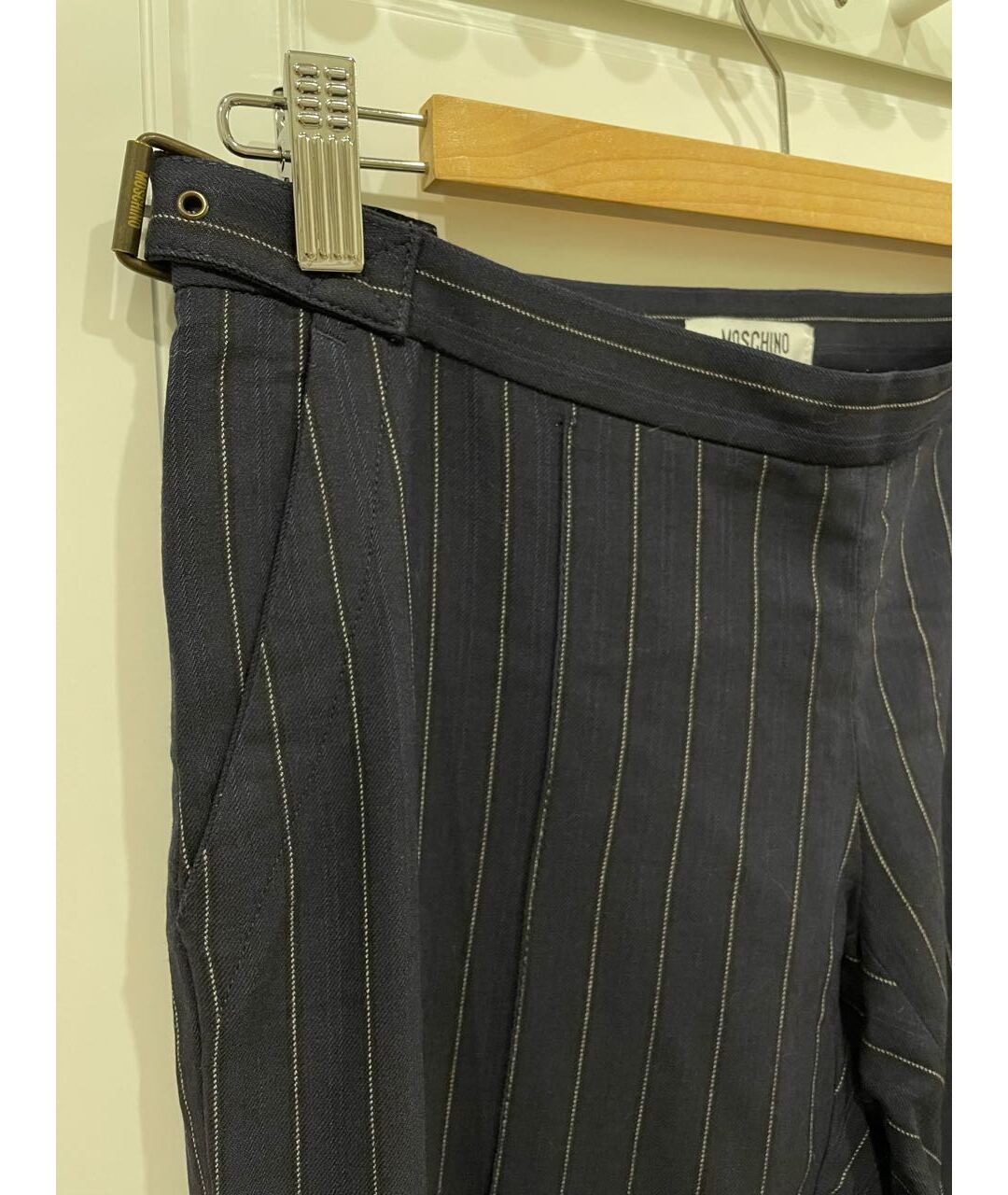 MOSCHINO Темно-синие вискозные прямые брюки, фото 5
