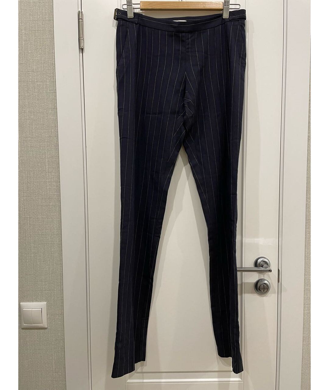 MOSCHINO Темно-синие вискозные прямые брюки, фото 7