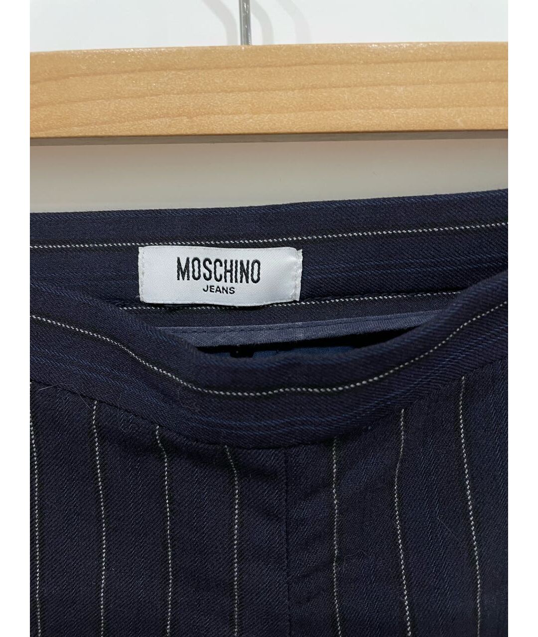 MOSCHINO Темно-синие вискозные прямые брюки, фото 3