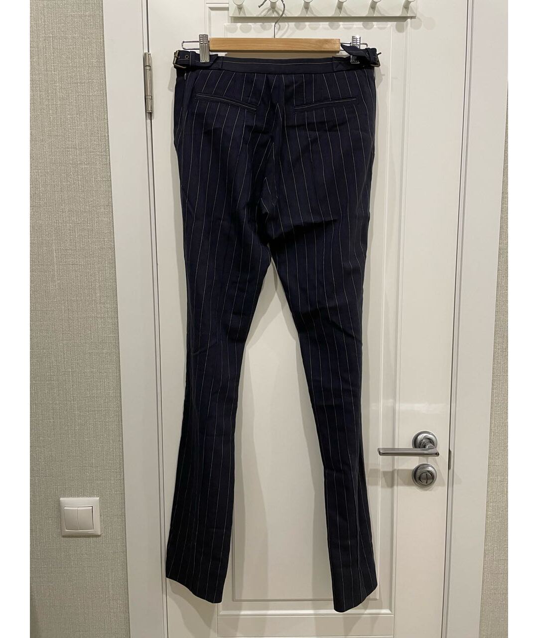 MOSCHINO Темно-синие вискозные прямые брюки, фото 2