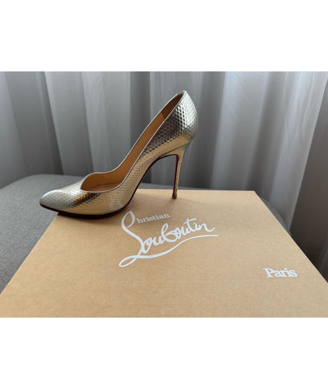 CHRISTIAN LOUBOUTIN Золотые кожаные туфли, фото 3