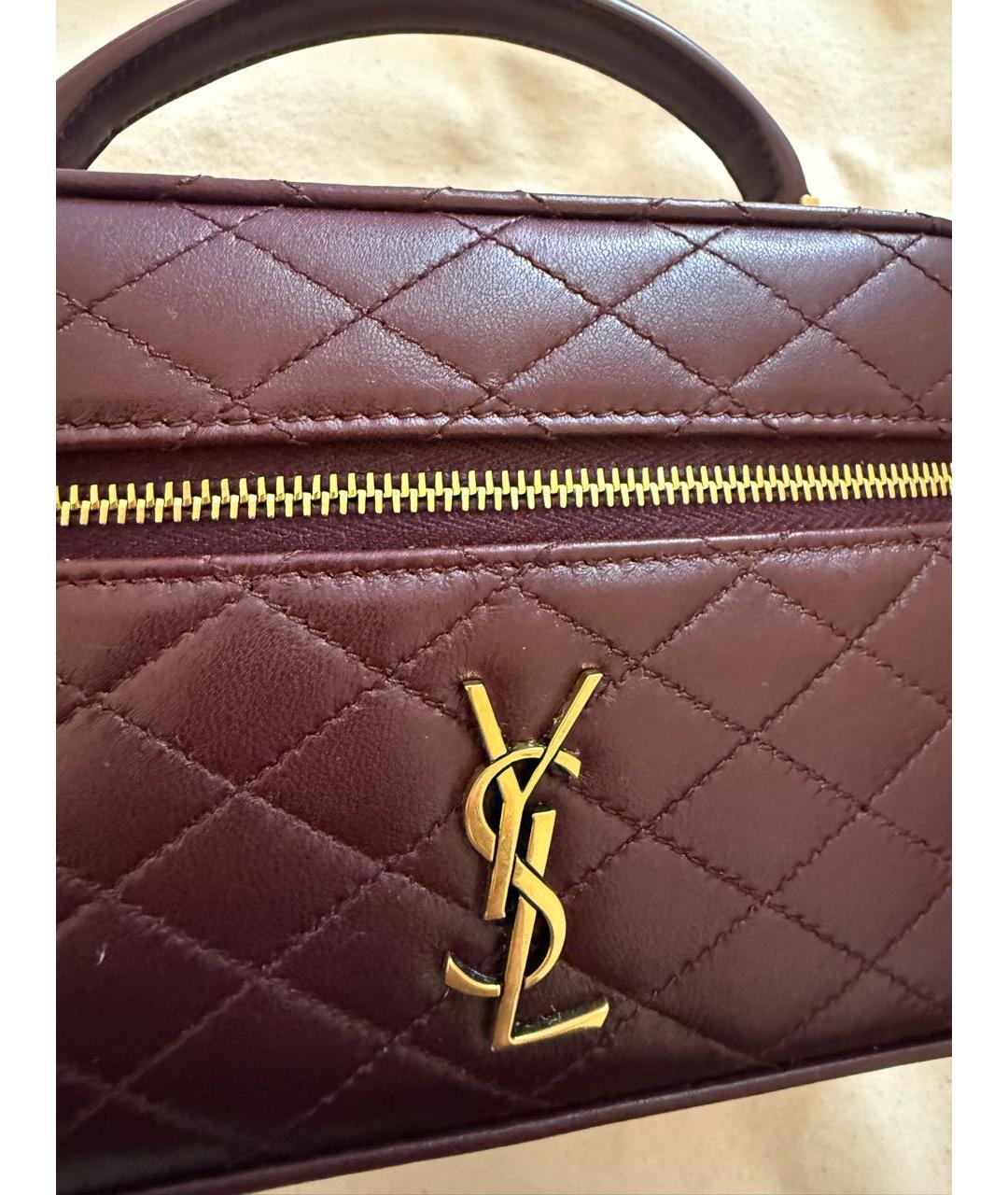 SAINT LAURENT Бордовая кожаная сумка с короткими ручками, фото 4