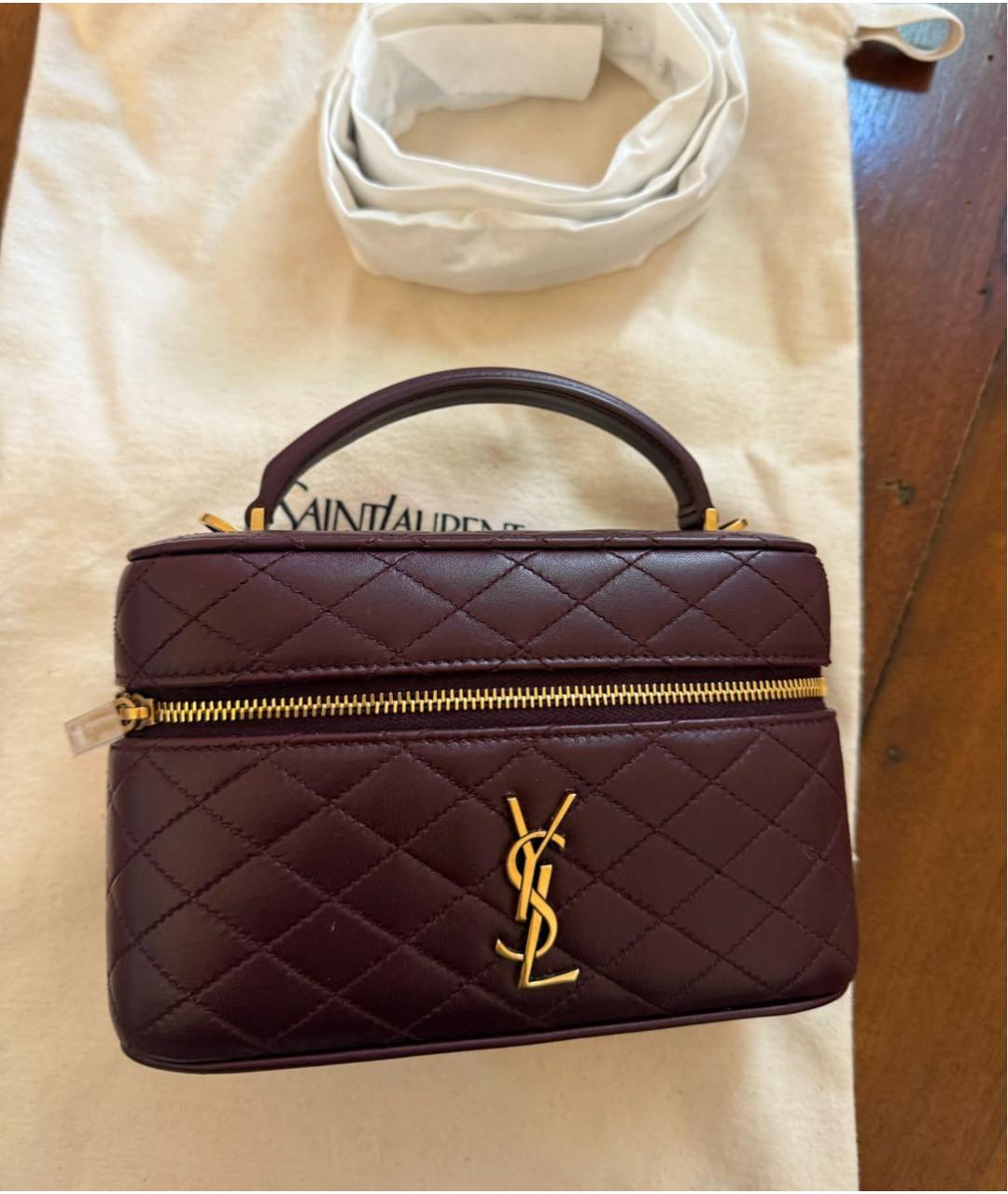 SAINT LAURENT Бордовая кожаная сумка с короткими ручками, фото 3