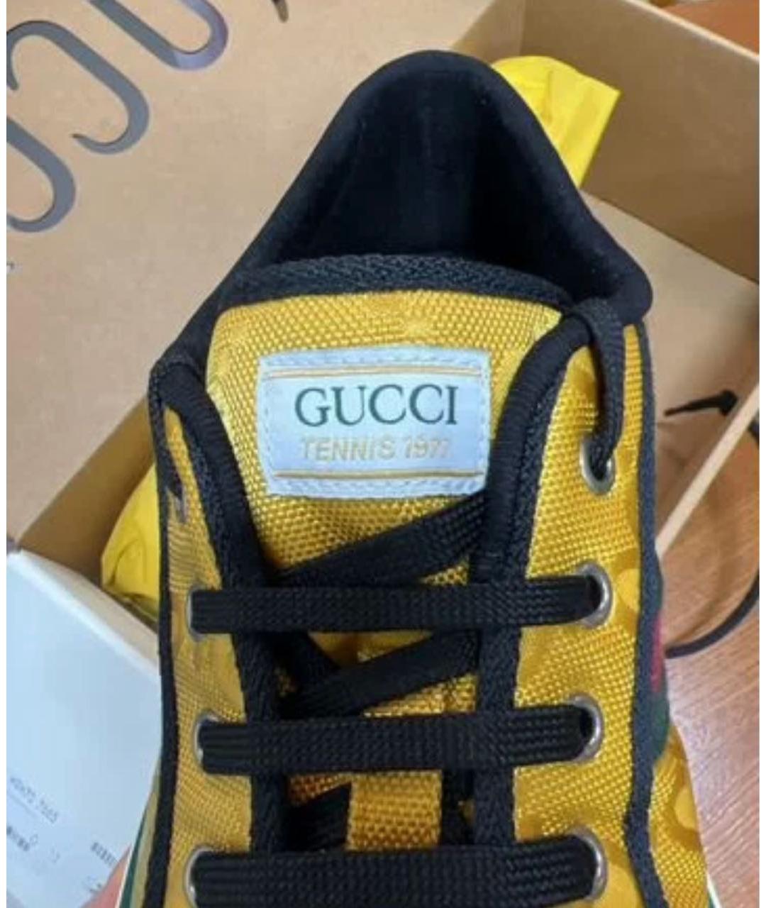 GUCCI Горчичные текстильные низкие кроссовки / кеды, фото 4