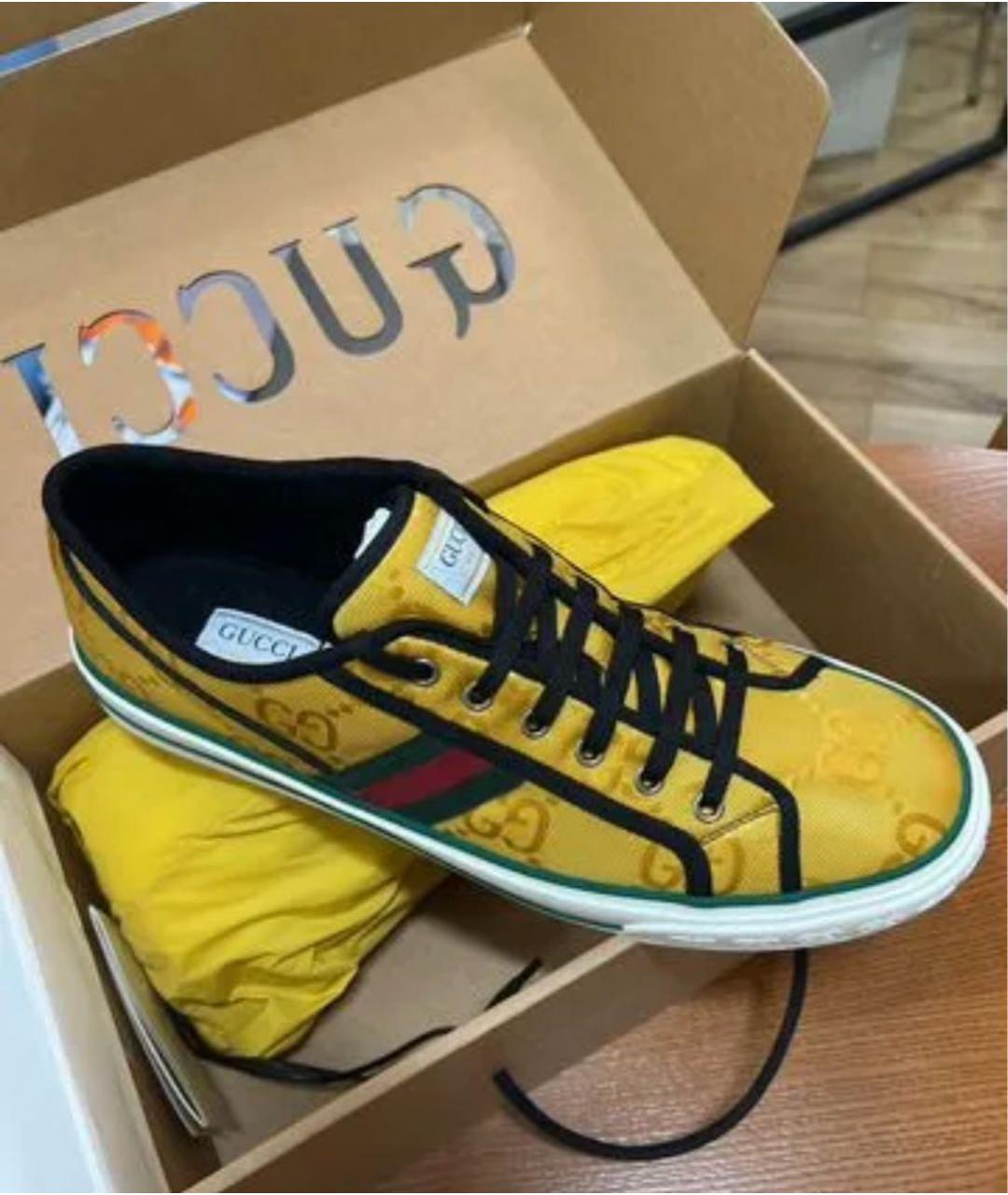 GUCCI Горчичные текстильные низкие кроссовки / кеды, фото 3